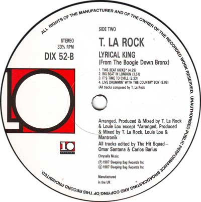 T La Rock : Lyrical King (From The Boogie Down Bronx) (LP, Album)