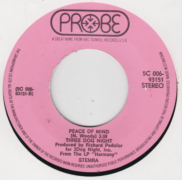 Three Dog Night : Never Been To Spain (7", Single, Blu)