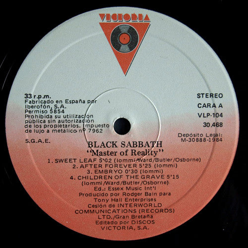 Black Sabbath : Master Of Reality (LP, Album, RE)