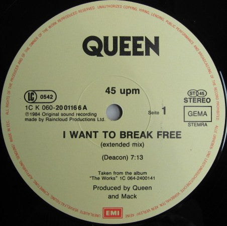 Queen : I Want To Break Free (Extended Mix) (12", Maxi)
