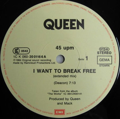 Queen : I Want To Break Free (Extended Mix) (12", Maxi)
