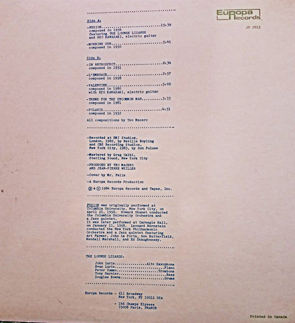 Teo Macero  Conducts  London Philharmonic Orchestra  Featuring The Lounge Lizards* : Fusion (LP, Album)