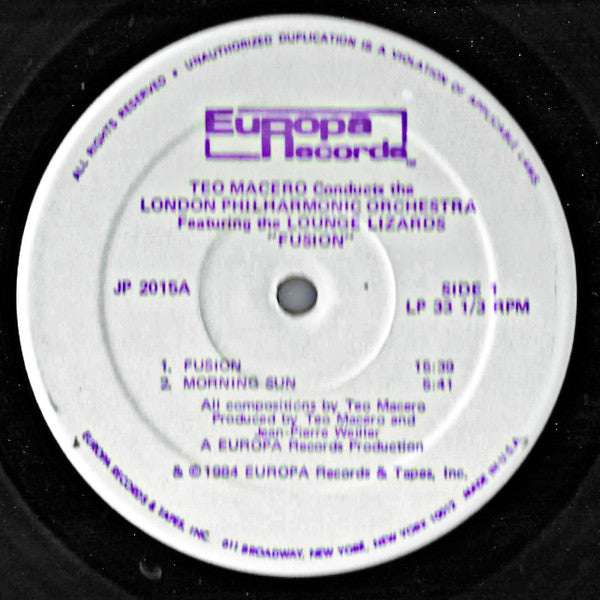 Teo Macero  Conducts  London Philharmonic Orchestra  Featuring The Lounge Lizards* : Fusion (LP, Album)