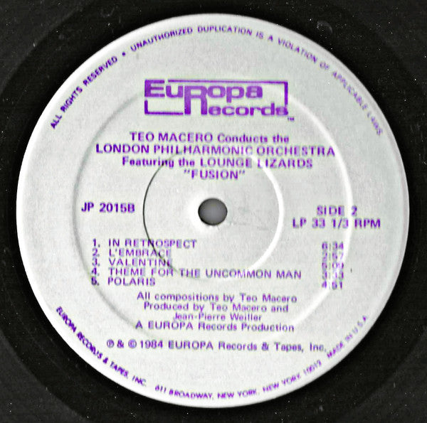 Teo Macero  Conducts  London Philharmonic Orchestra  Featuring The Lounge Lizards* : Fusion (LP, Album)
