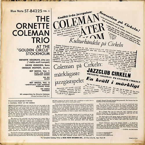 The Ornette Coleman Trio : At The "Golden Circle" Stockholm - Volume Two (LP, Album)
