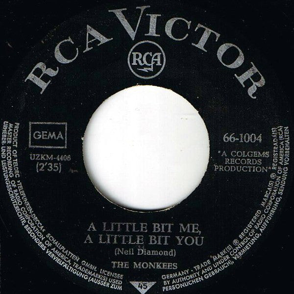 The Monkees : A Little Bit Me, A Little Bit You / The Girl I Knew Somewhere (7", Single, Mono)