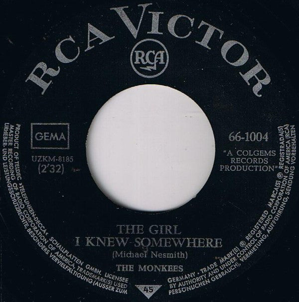 The Monkees : A Little Bit Me, A Little Bit You / The Girl I Knew Somewhere (7", Single, Mono)