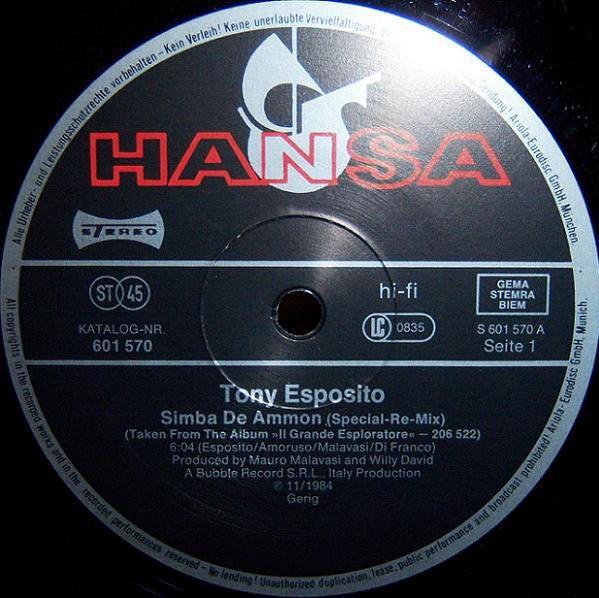 Tony Esposito : Simba De Ammon (12", Maxi)