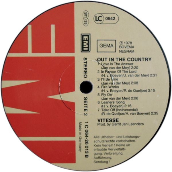 Vitesse (2) : Out In The Country (LP, Album)