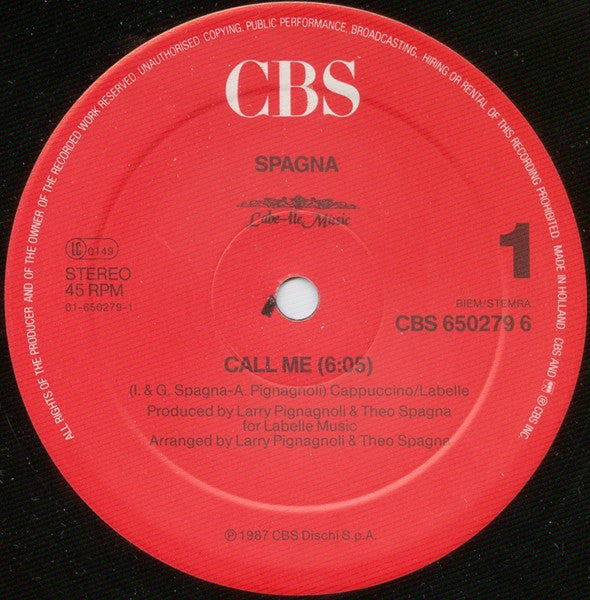 Spagna* : Call Me (12", Maxi)