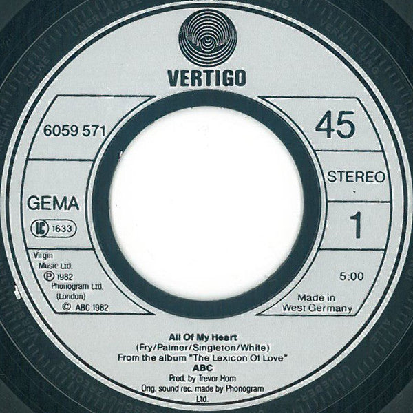 ABC : All Of My Heart / Overture (From The Lexicon Of Love) (7", Single)