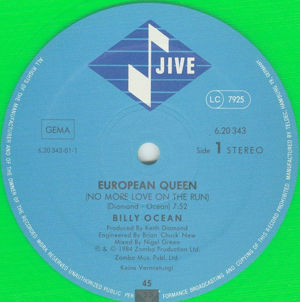 Billy Ocean : European Queen (No More Love On The Run) (12", Maxi, Gre)
