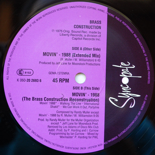 Brass Construction : Movin' - 1988 (12", Maxi)