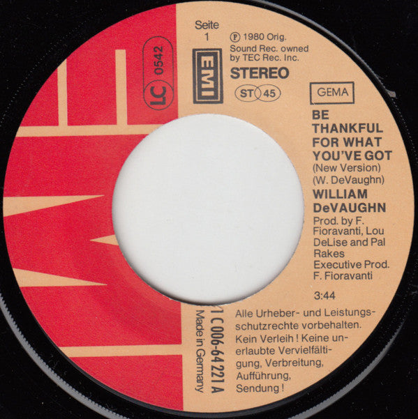 William DeVaughn : Be Thankful For What You've Got (7", Single)