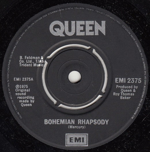 Queen : Bohemian Rhapsody (7", Single, RP, Bla)