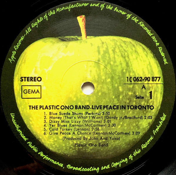 The Plastic Ono Band : Live Peace In Toronto 1969 (LP, Album)