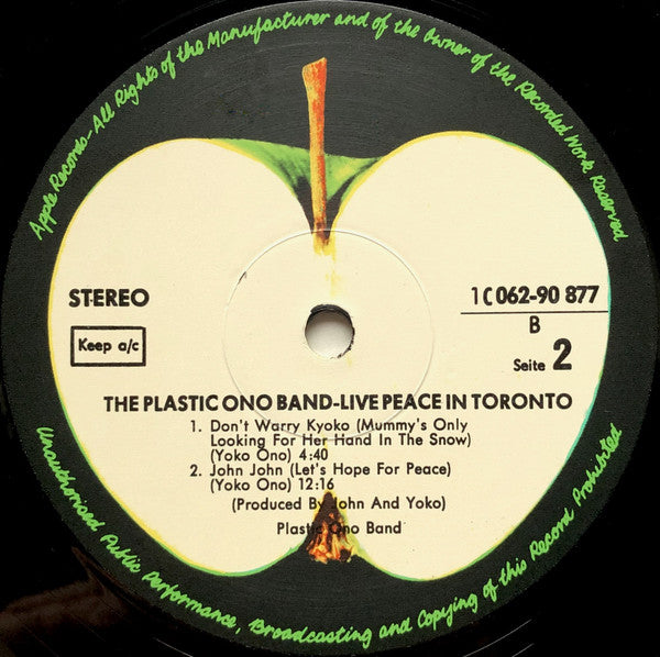 The Plastic Ono Band : Live Peace In Toronto 1969 (LP, Album)