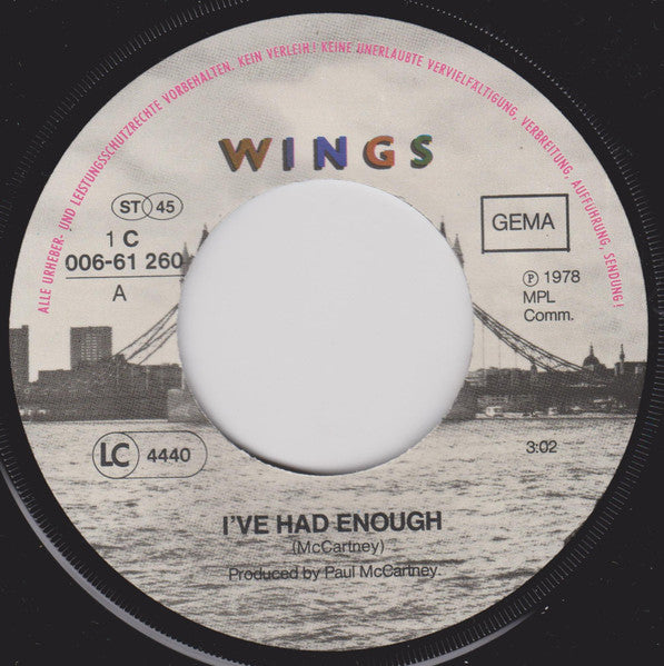 Wings (2) : I've Had Enough (7", Single)
