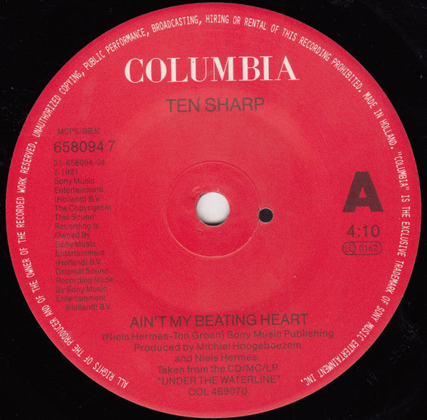 Ten Sharp : Ain't My Beating Heart (7", Single)