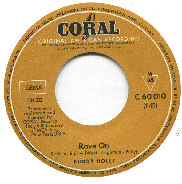 Buddy Holly : Rave On (7", Single, Mono)