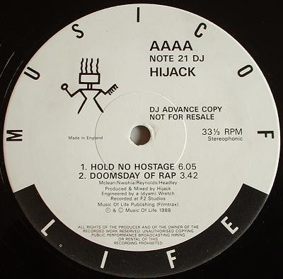 Hijack (2) : Hold No Hostage / Doomsday Of Rap (12", Promo)