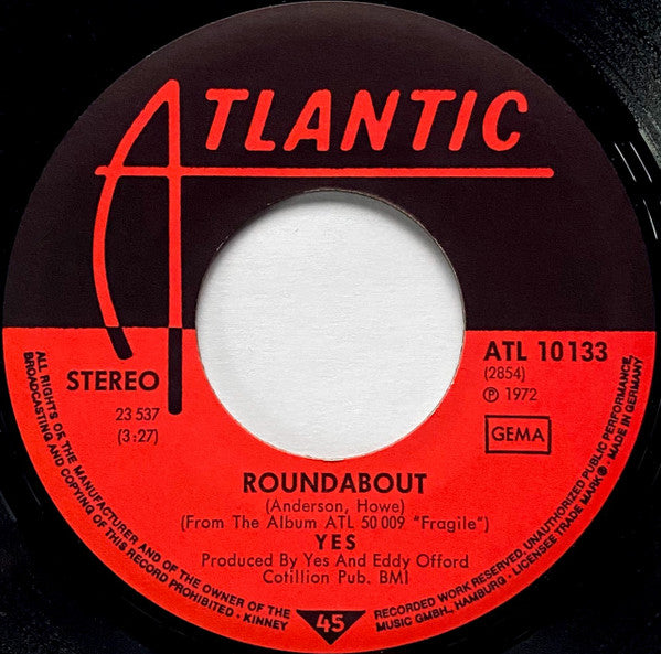 Yes : Round About / Long Distance Runaround (7", Single)