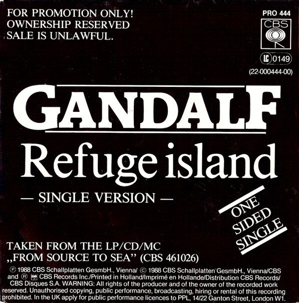 Gandalf : Refuge Island (Single Version) (7", S/Sided, Promo)