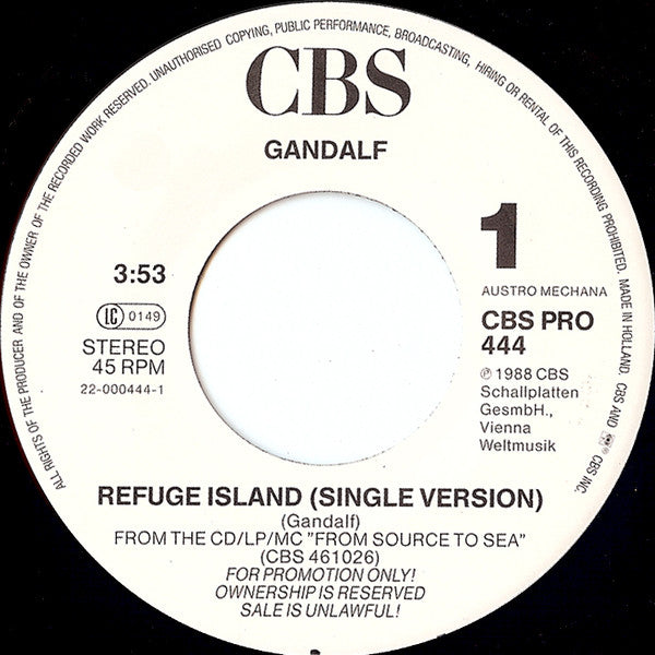 Gandalf : Refuge Island (Single Version) (7", S/Sided, Promo)
