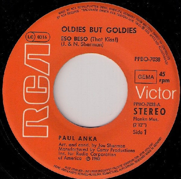 Paul Anka : Eso Beso (7", Single, RE)