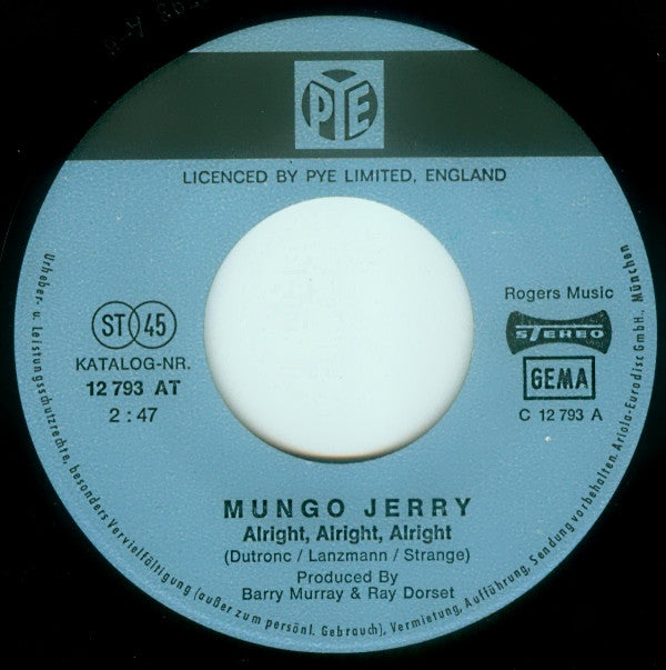 Mungo Jerry : Alright, Alright, Alright (7", Single)