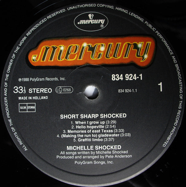 Michelle Shocked : Short Sharp Shocked (LP, Album)