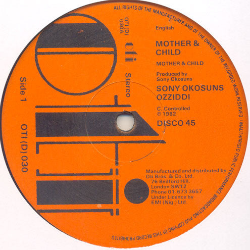 Sonny Okosuns Ozziddi* : Mother & Child (12", Maxi)