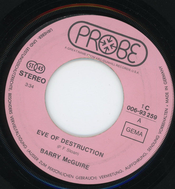 Barry McGuire : Eve Of Destruction / You Were On My Mind (7", Single, Los)