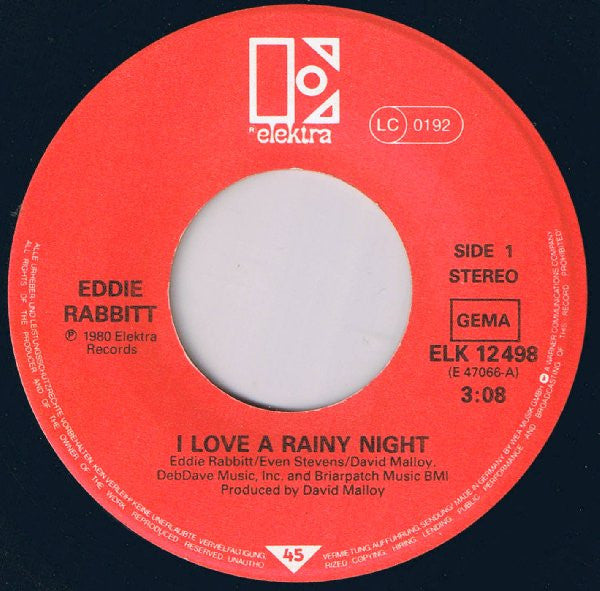 Eddie Rabbitt : I Love A Rainy Night (7", Single)