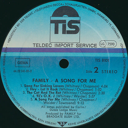 Family (6) : A Song For Me (LP, Album, RE)