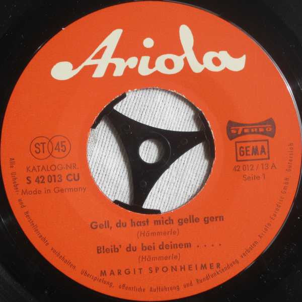 Margit Sponheimer : Gell, Du Hast Mich Gelle Gern (7", EP)