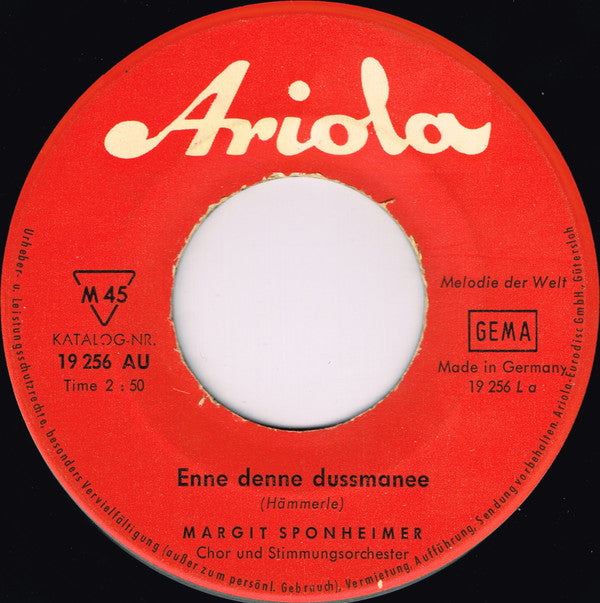 Margit Sponheimer : Enne Denne Dussmanee / Also Prost, Meine Herrn (7", Single)