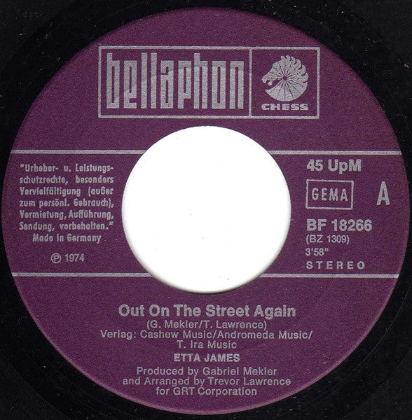 Etta James : Out On The Streets Again (7", Single)