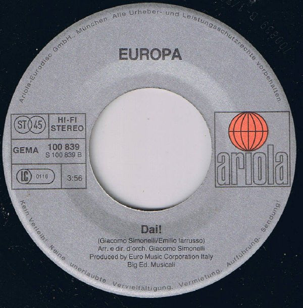 Europa Sound : Una Bambolina Che Fa No, No, No (7", Single)