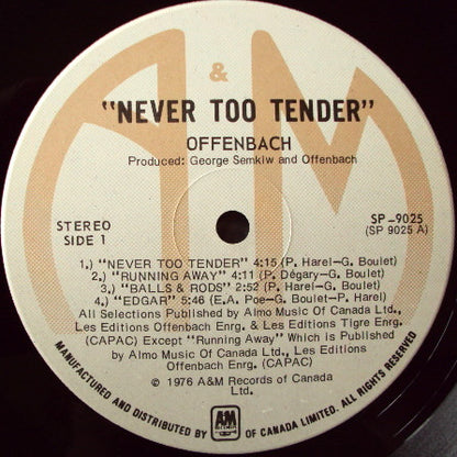 Offenbach : Never Too Tender (LP, Album, Gat)