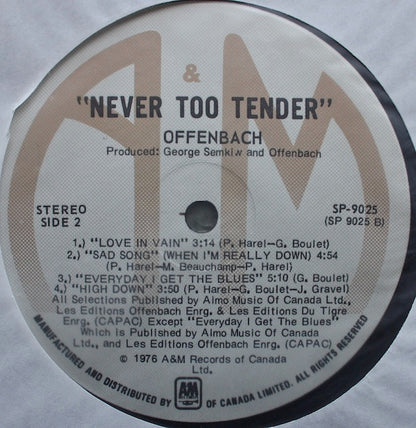Offenbach : Never Too Tender (LP, Album, Gat)