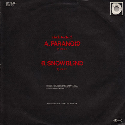 Black Sabbath : Paranoid (7", Single, RE)