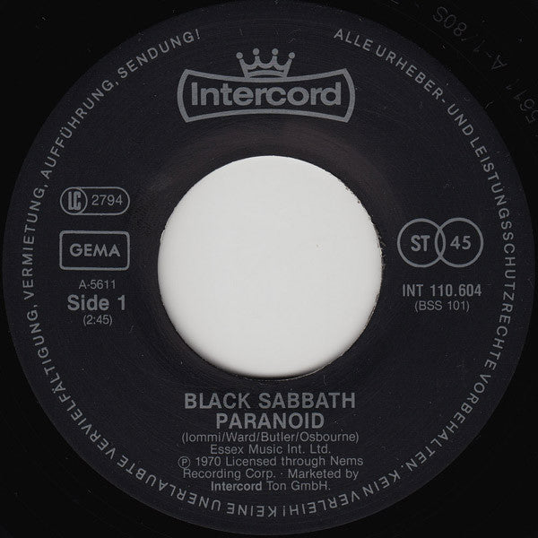 Black Sabbath : Paranoid (7", Single, RE)
