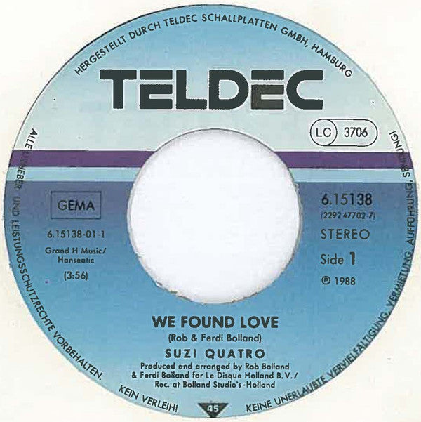 Suzi Quatro : We Found Love (7", Single)