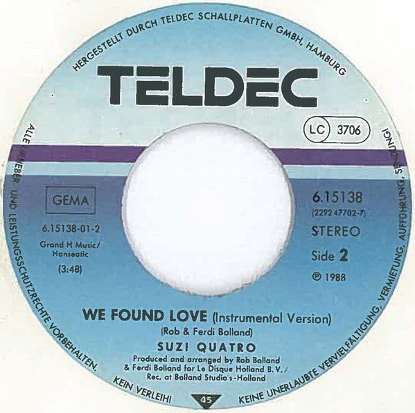 Suzi Quatro : We Found Love (7", Single)