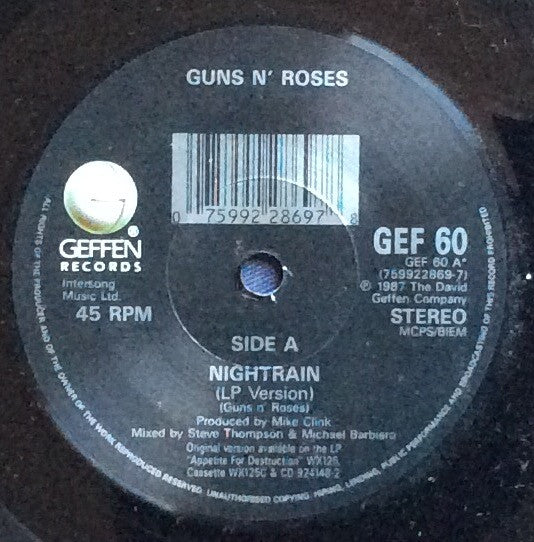 Guns N' Roses : Nightrain (7", Single)