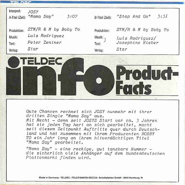 Josy : Mama Say (7", Single, Promo)