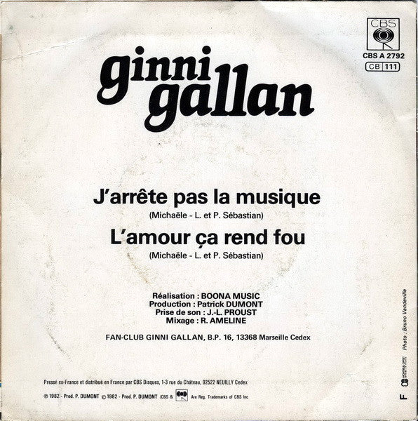 Ginni Gallan : J'arrête Pas La Musique (7", Single)