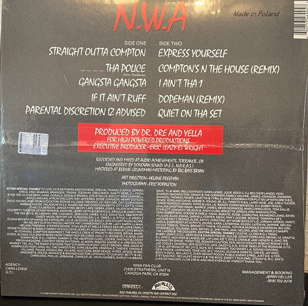 N.W.A. : Straight Outta Compton (LP, Album, RE)