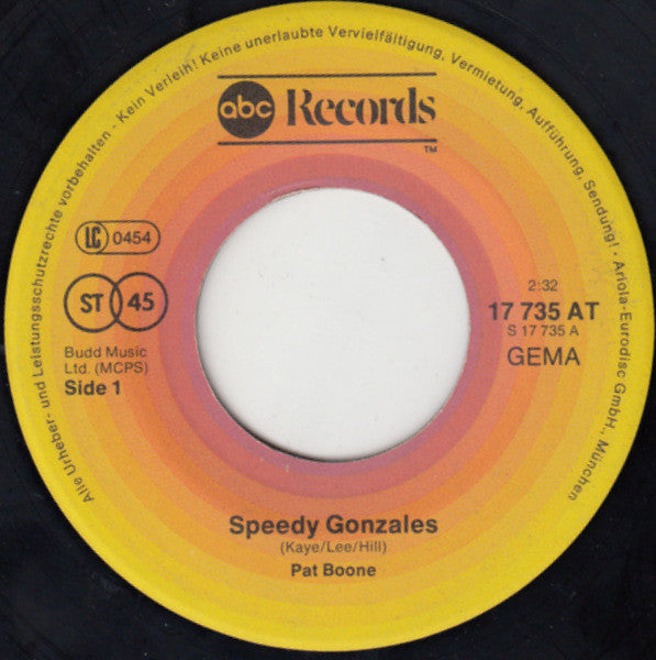Pat Boone : Speedy Gonzales / Ain't That A Shame (7", Single)